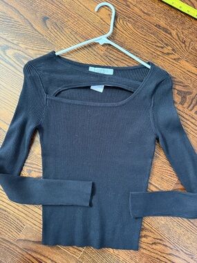 Sweet Rain Black Ribbed Cutout Square Neck Top